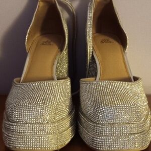 Sliver bedazzled heels